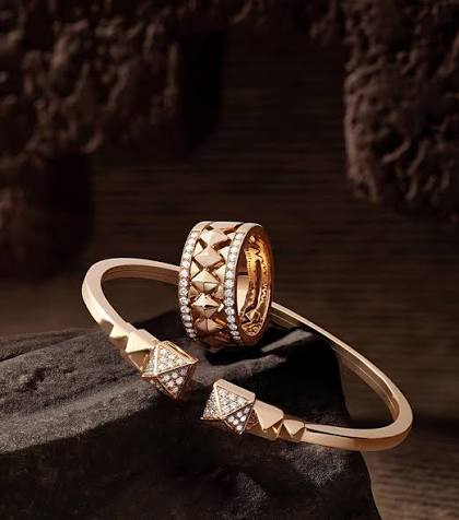 Rose gold studded ring and cuff bracelet